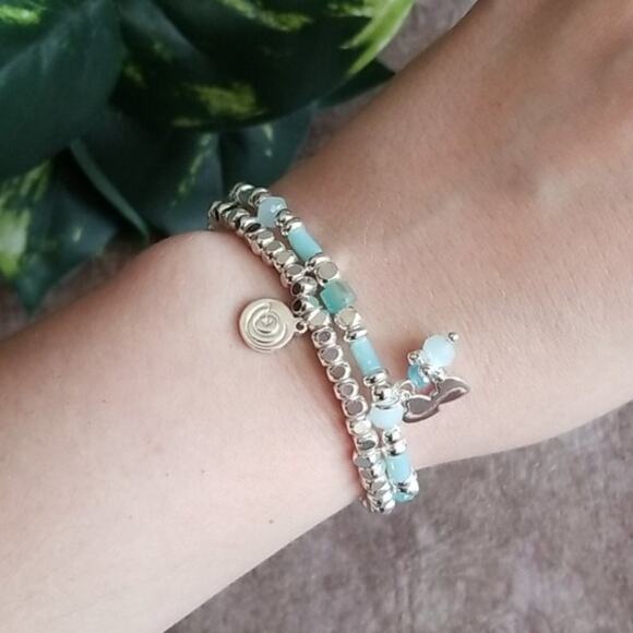 Love This Life blue & silver beaded bracelet set NEW - Picture 1 of 6